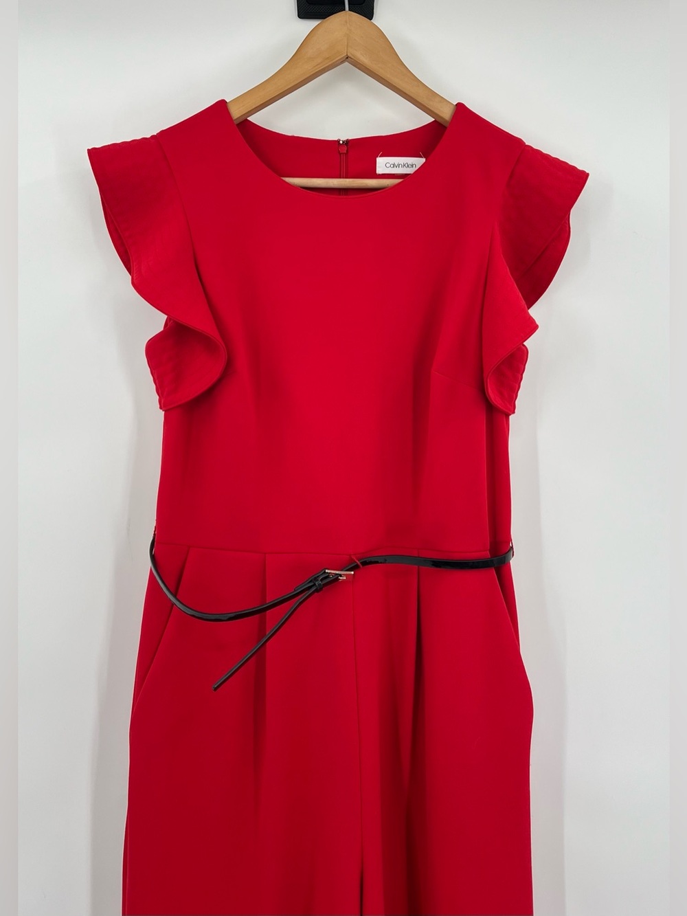 Red flutter sleeve wide leg jumpsuit 8 wedding guest formal dinner cocktail - Picture 5 of 14